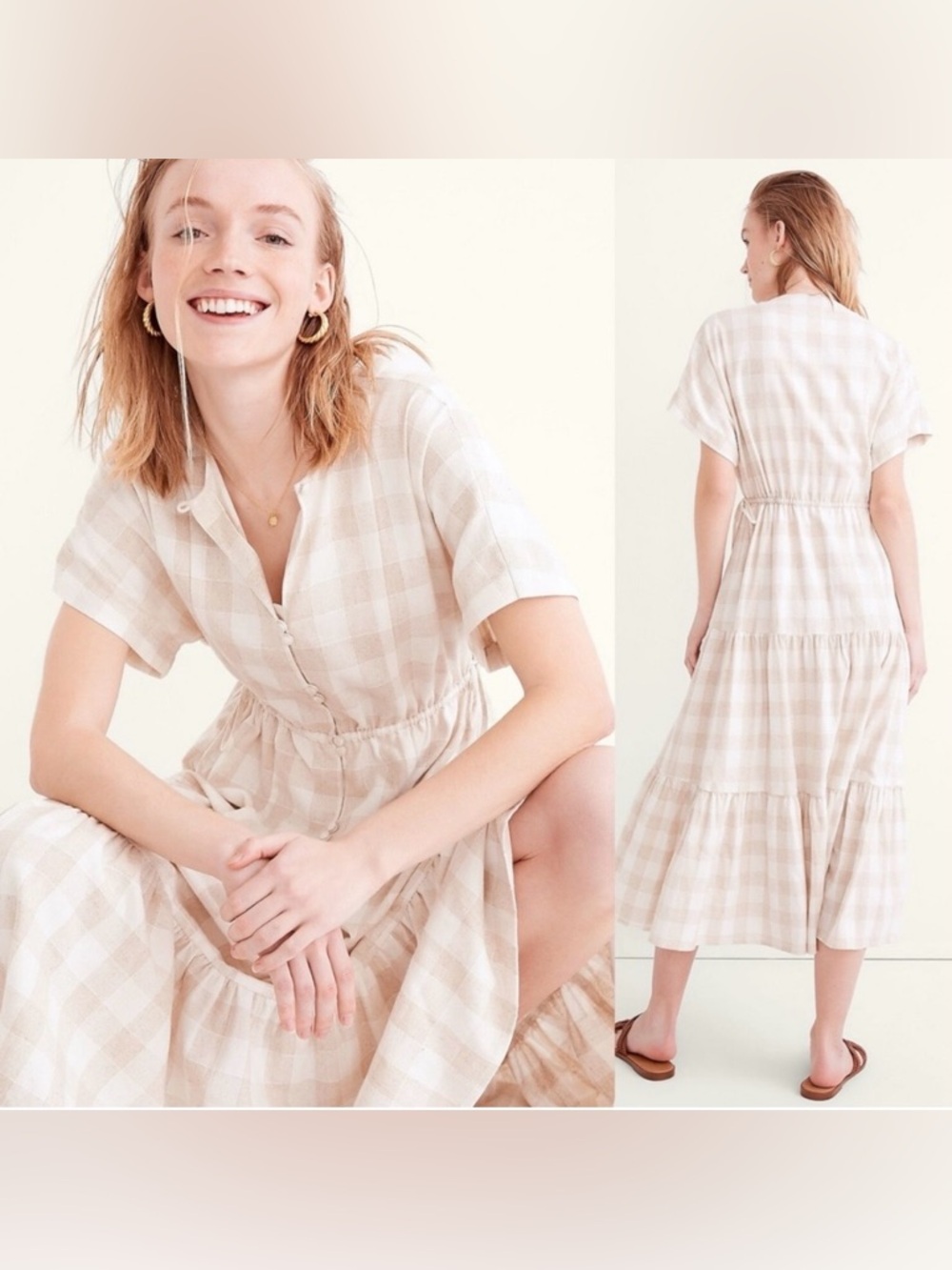 Madewell Button-Front Tiered Midi Dress: Undyed Gingham Edition size XXS
